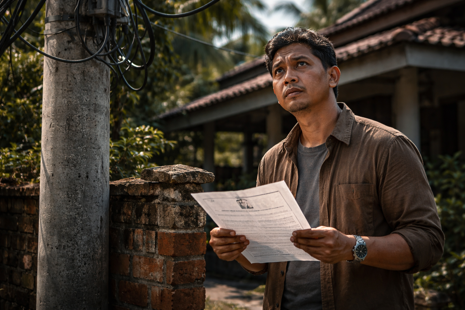 Ilustrasi Tiang PLN di halaman rumah warga